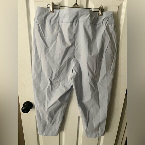 🆕 Tahari BENGALINE LIGHT BLUE/ WHITE Striped Capris Size 1X - Picture 2 of 4